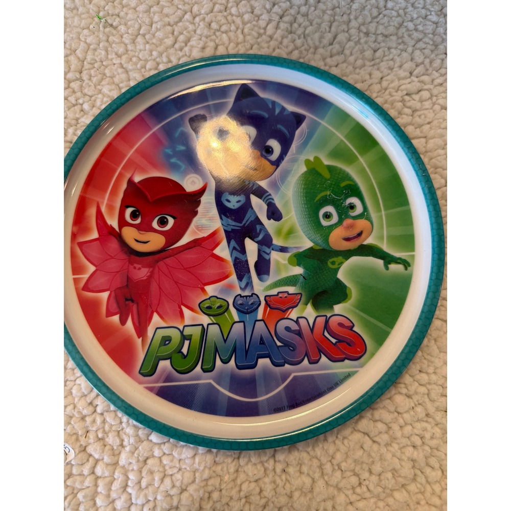 Zak Designs PJ Masks Melamine Kids Plate 8 Inch Round Catboy Owlette Gekko Teal
